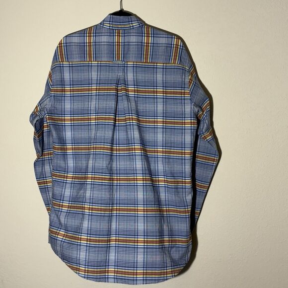 Panhandle Slim Shirt Mens L Blue Plaid Button Up Rough Stock Western Work Grunge - Picture 2 of 9